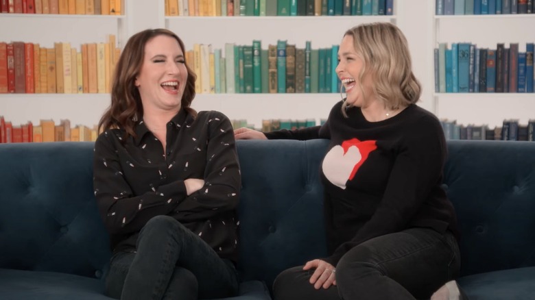 Clea Shearer, Joanna Teplin laughing on couch