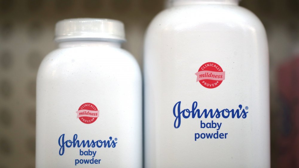 Containers of Johnson's baby powder made by Johnson and Johnson sits on a shelf at Jack's Drug Store on October 18, 2019 in San Anselmo, California. Johnson & Johnson, the maker of Johnson's baby powder, announced a voluntary recall of 33,000 bottles of baby powder after federal regulators found trace amounts of asbestos in a single bottle of the product.