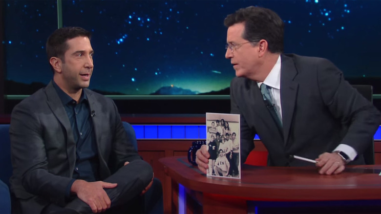 David Schwimmer and Stephen Colbert on television