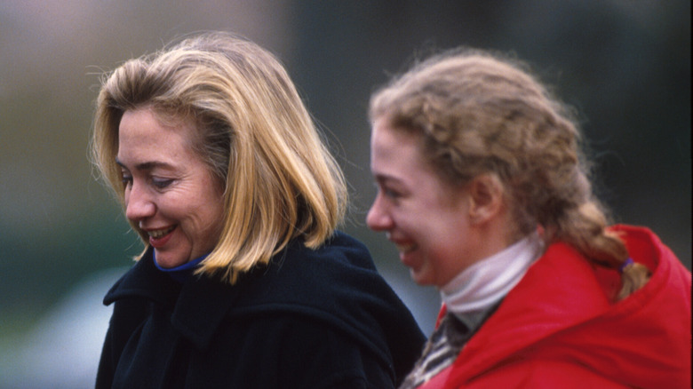 Hillary Clinton, Chelsea Clinton walking