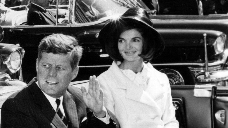 Jackie Kennedy Onassis and JFK in a car in Dallas