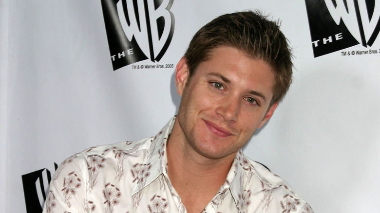 Young Jensen Ackles in printed white shirt 