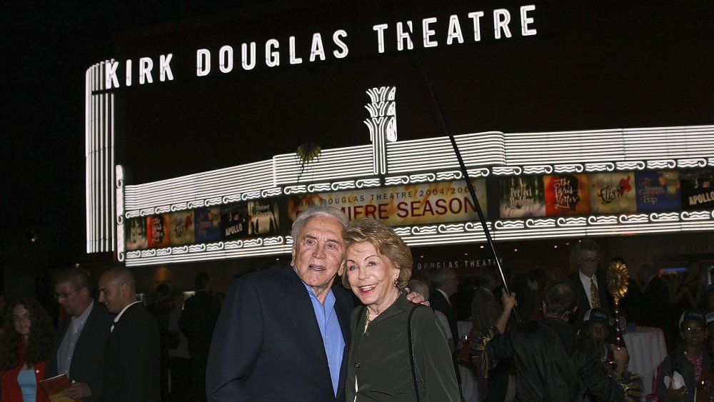 Kirk and Anne Douglas outside the Kirk Douglas Theatre