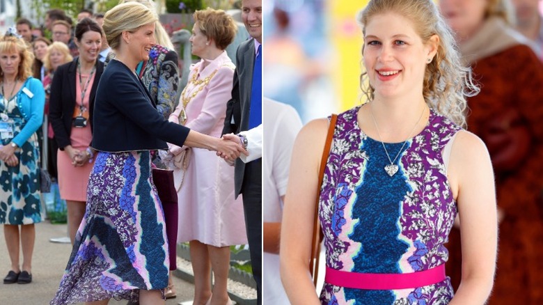 Split image of Duchess Sophie and Lady Louise wearing the same dress