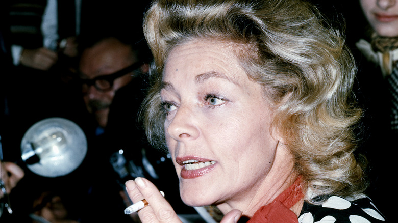 Lauren Bacall speaking to the press