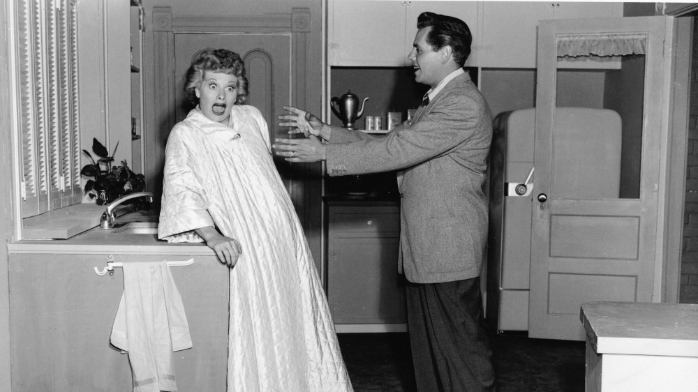 Lucille Ball and Desi Arnaz on the set of I Love Lucy