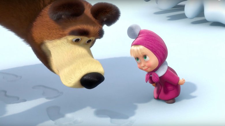 Masha and the Bear looking at each other