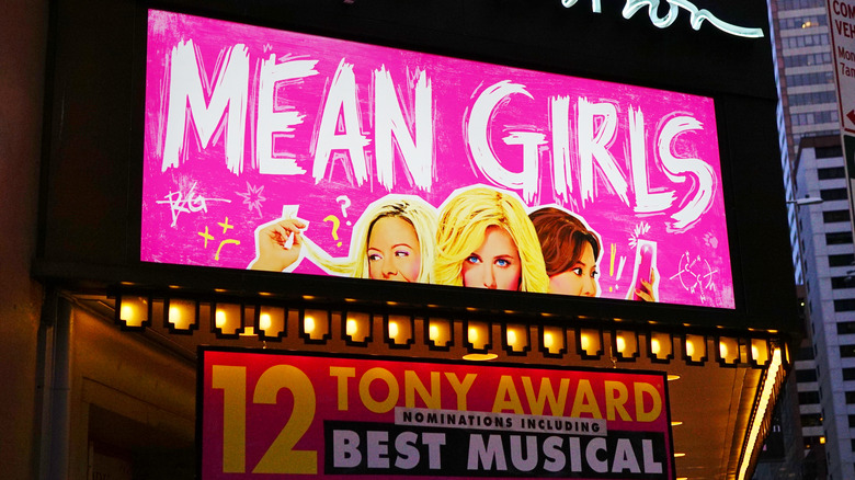 Mean Girls Musical in lights over theatre