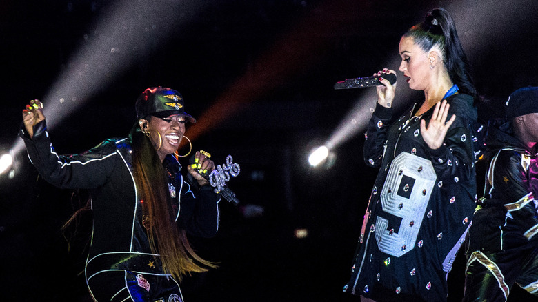 Missy Elliott and Katy Perry performing at the 2015 Super Bowl