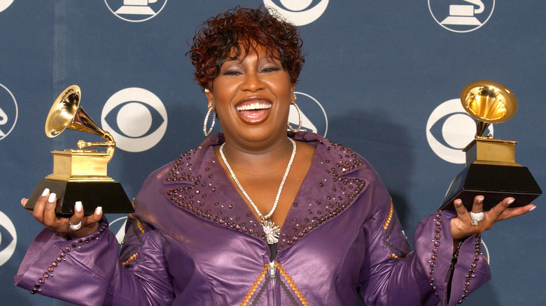 Missy Elliott with her Grammy awards in 2002