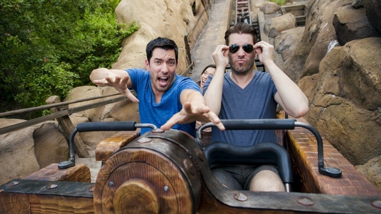 Property Brothers Jonathan Scott and Drew Scott on a rollercoaster