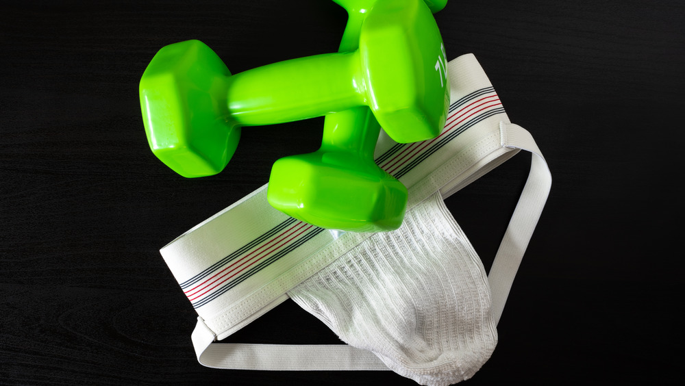 A jockstrap and dumbells