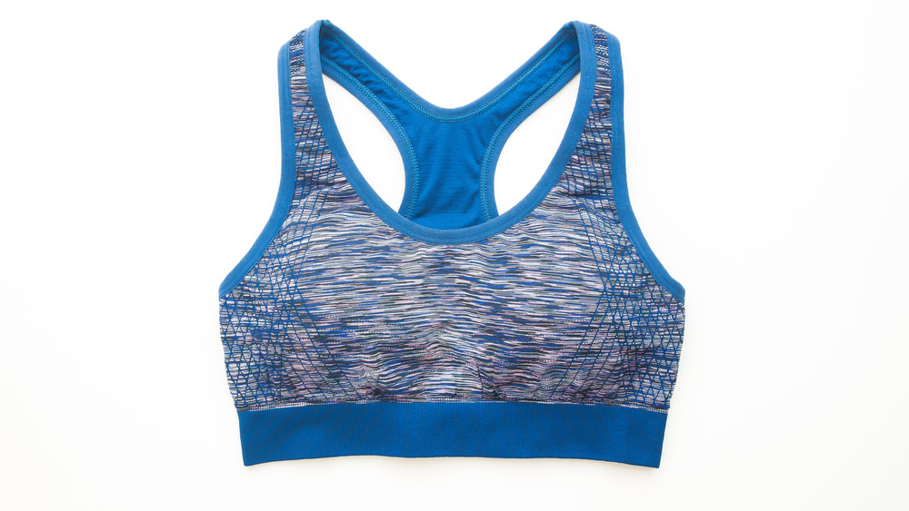 A blue and gray sports bra