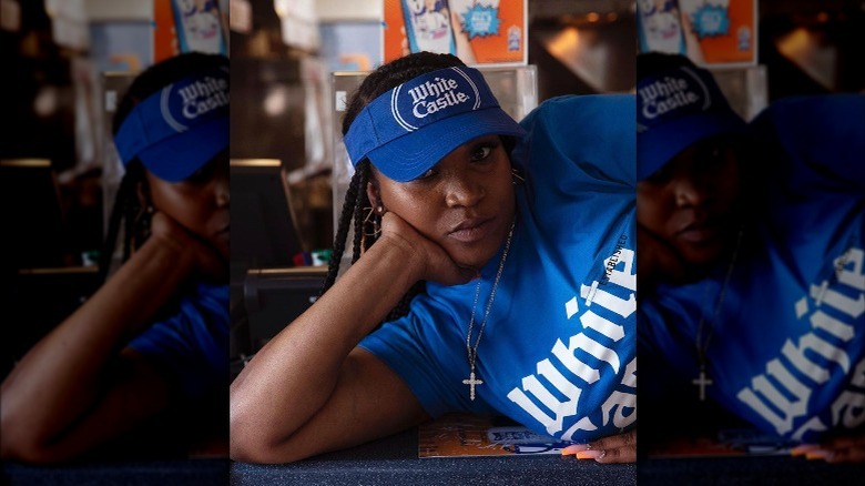 White Castle employee wearing telfar-designed uniform