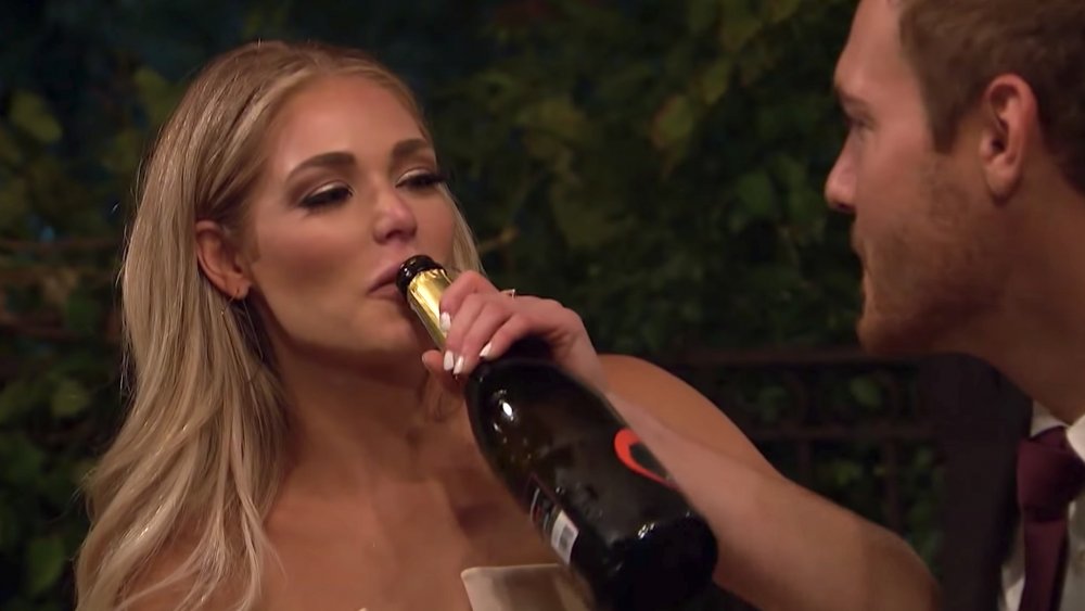 The Bachelor's Kelsey Weier drinking champagne with Peter Weber 