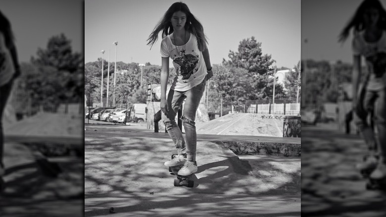 Thylane Blondeau on a skateboard