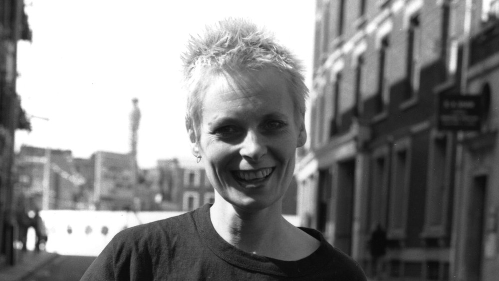 Vivienne Westwood smiling in black and white