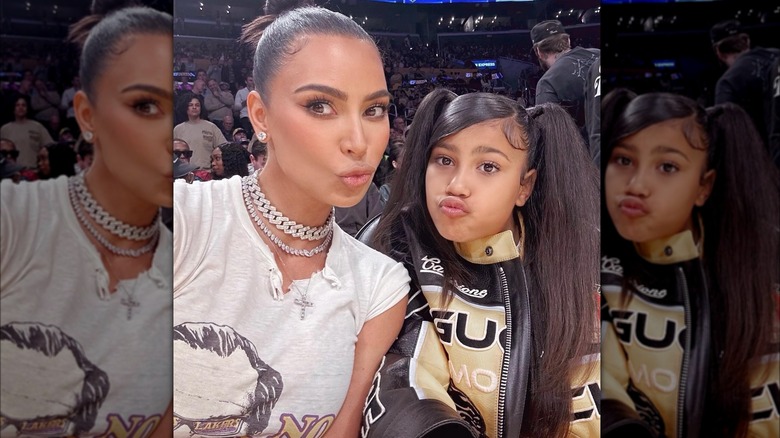 Kim Kardashian and North West at Lakers' game