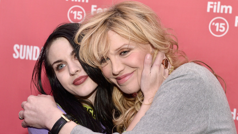 Love and Frances Bean hugging