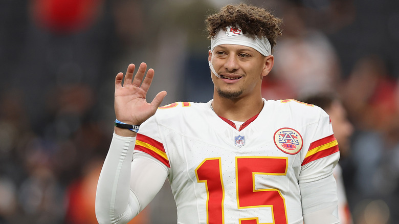 Patrick Mahomes on the field at Kansas City Chiefs game