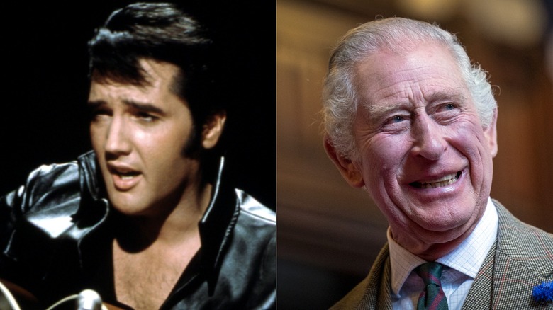 Elvis Presley singing & King Charles III smiling