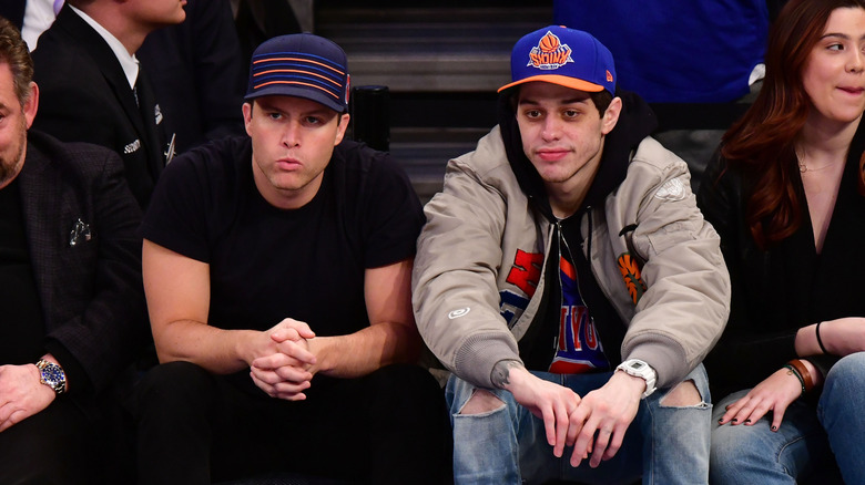 Colin Jost and Pete Davidson at a New York Knicks vs. Boston Celtics in December 2017