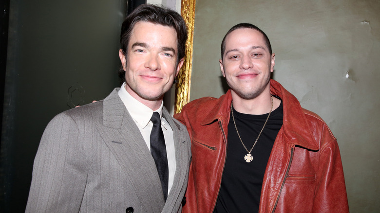 John Mulaney and Pete Davidson posing at a gala celebrating "All In: Comedy About Love" in December  2024 in New York City