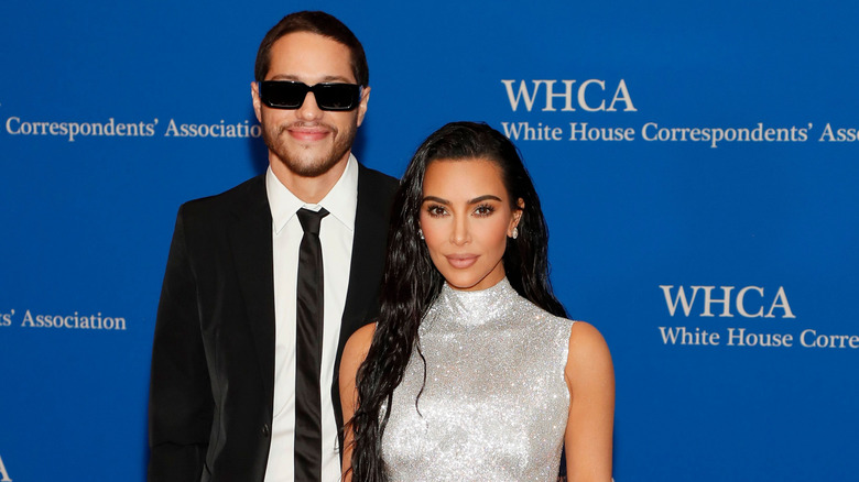 Pete Davidson and Kim Kardashian posing at the 2022 White House Correspondents' Association Dinner