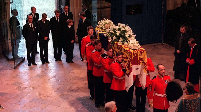 Princess Diana's casket being carried