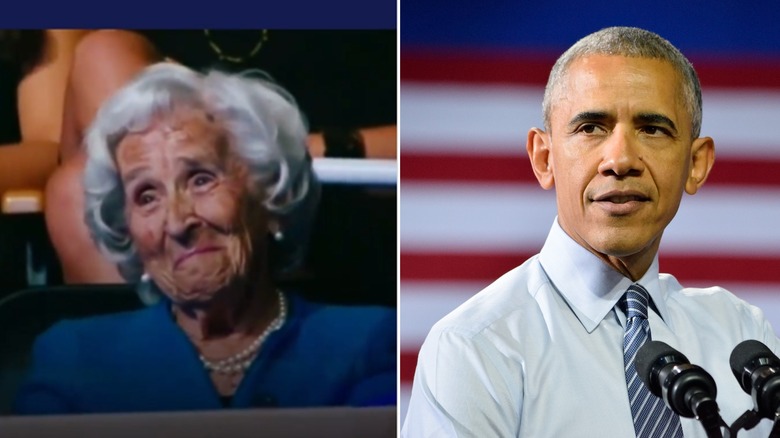 Split image of Catherine Finnegan Biden and Barack Obama