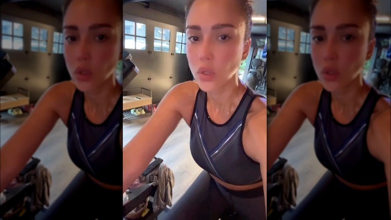 Jessica Alba on a stationary bike