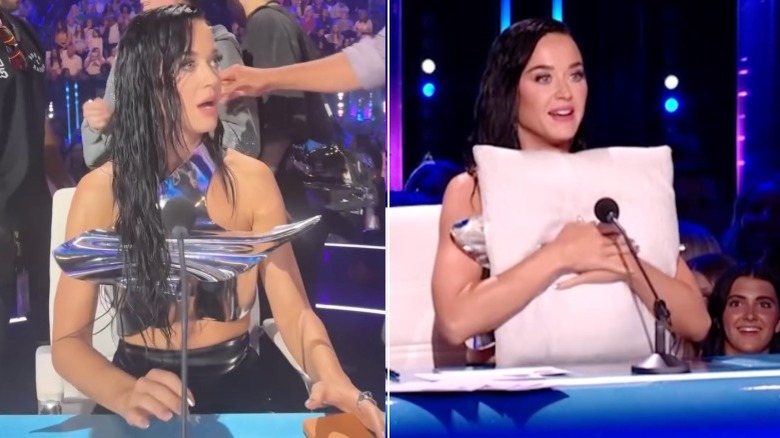 Katy Perry covering up with a cushion on 'American Idol'