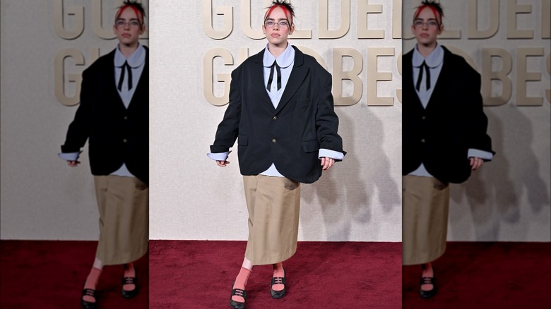 Billie Eilish posing at the 2024 Golden Globes 