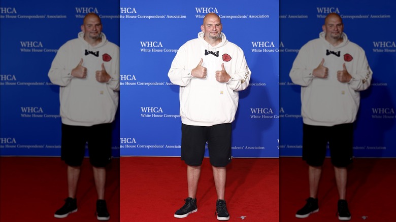 John Fetterman in tuxedo hoodie