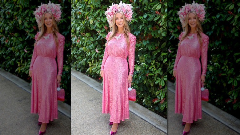 Anouska Lancaster in pink bling and big hat