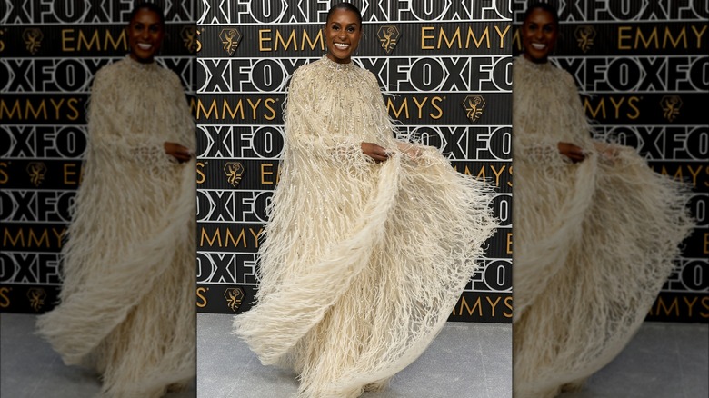 Issa Rae posing on the red carpet