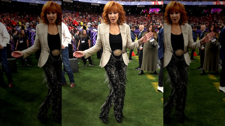 Reba McEntire on football field