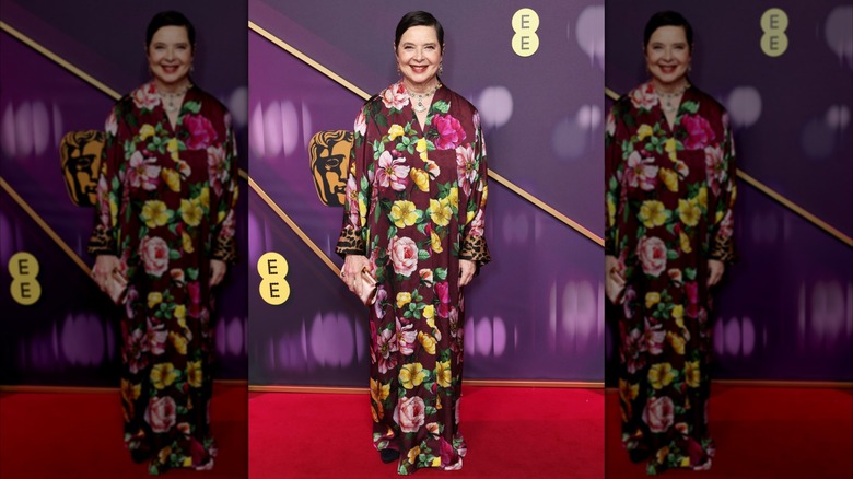 Isabella Rossellini posing in a floral dress at the 2025 BAFTA Awards