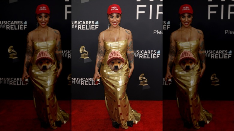 Joy Villa posing in Trump supporting gear