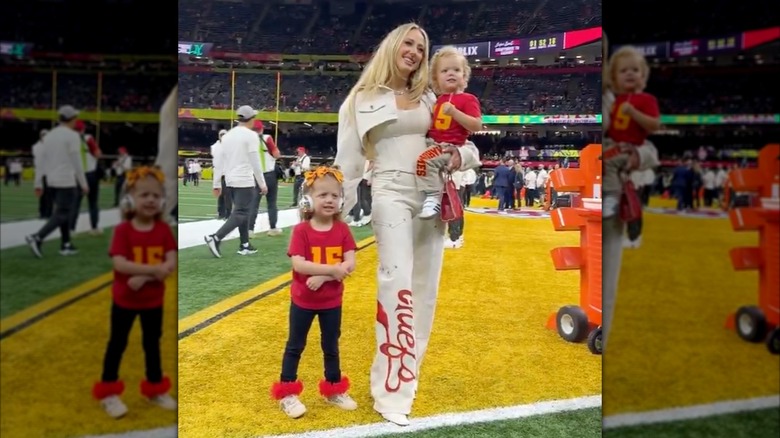 Brittany Mahomes posing with her kids