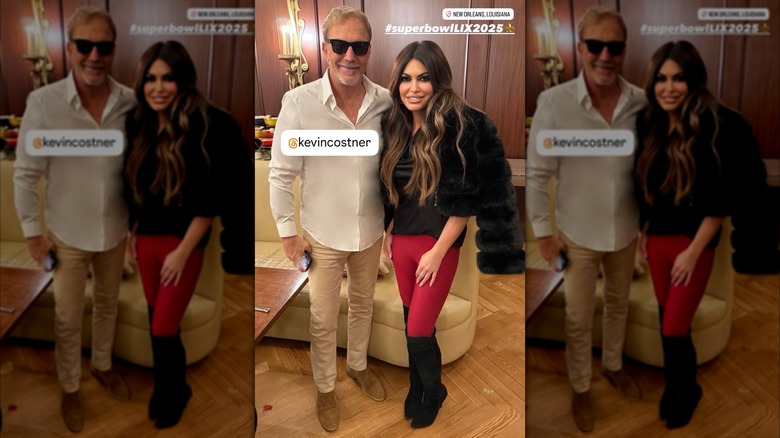 Kevin Costner posing with Kimberly Guilfoyle