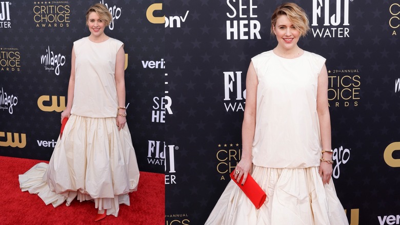 greta gerwig in white molly goddard gown