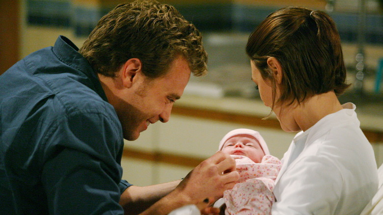 Billy Abbott and Chloe Mitchell with baby Delia Abbott