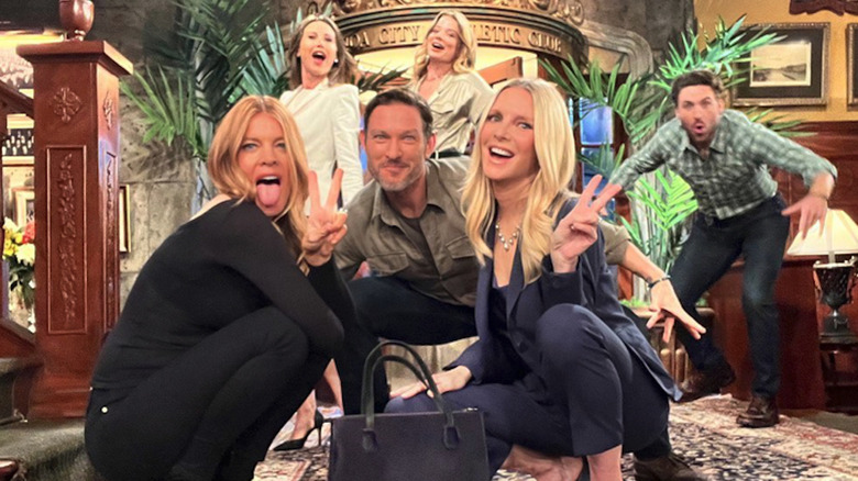 Michelle Stafford goofing off with Y&R cast members