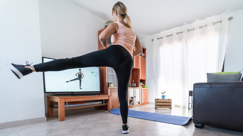 Woman working out at home