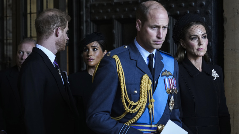 Prince Harry, Meghan Markle, Prince William, and Princess Catherine walking