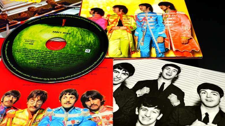 A spread of The Beatles records