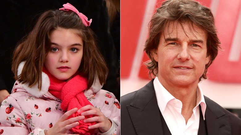 A photo of Suri Cruise as a child next to a photo of Tom Cruise