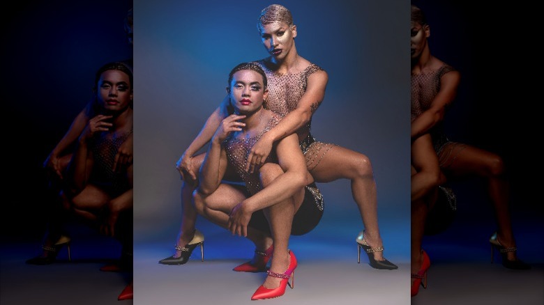 Two models wearing gender-neutral heels