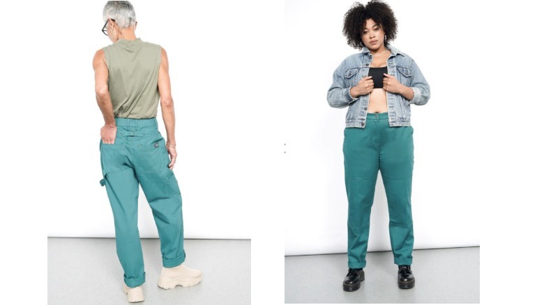 Models wearing teal unisex pants